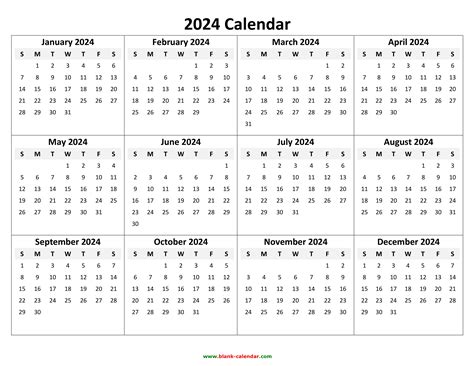 Free Printable Yearly Calendar 2024